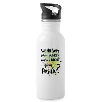 Positiv Denken - Trinkflasche mit integriertem Trinkhalm - Weiß - Rechts