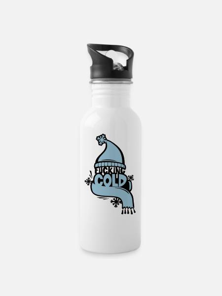 fucking cold - Trinkflasche mit integriertem Trinkhalm - Weiß