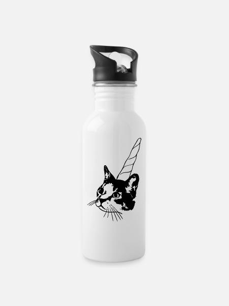 UNICORN CAT - Trinkflasche mit integriertem Trinkhalm - Weiß