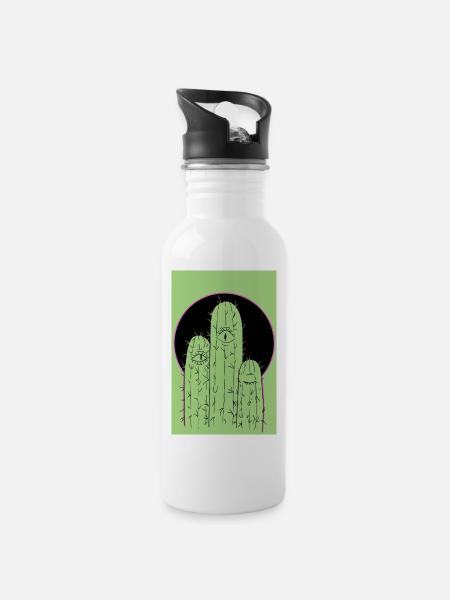 Cactus - Trinkflasche mit integriertem Trinkhalm - Weiß