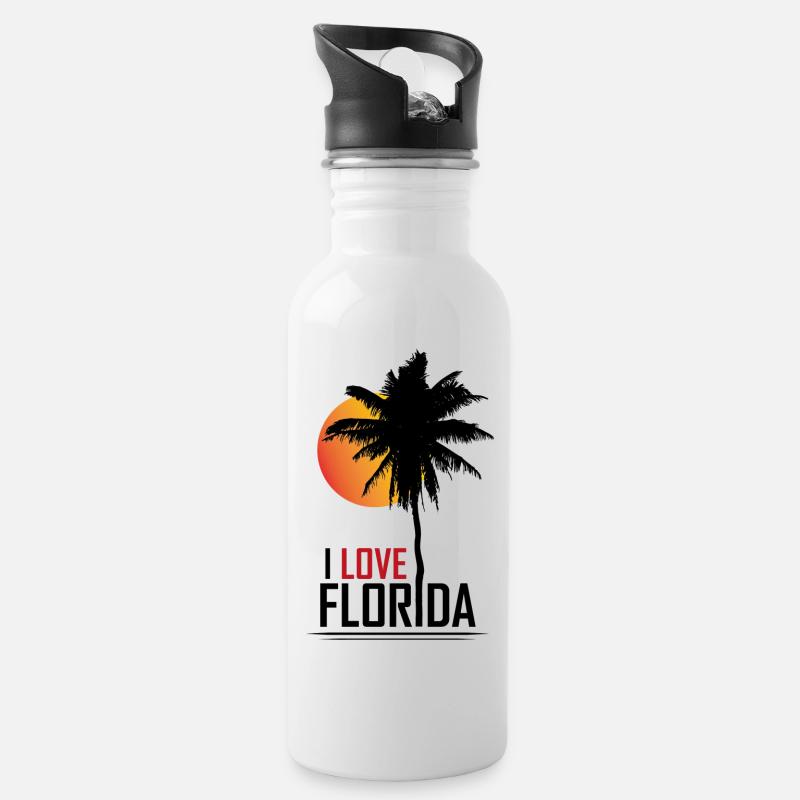 I Love Florida - Trinkflasche mit integriertem Trinkhalm - Weiß