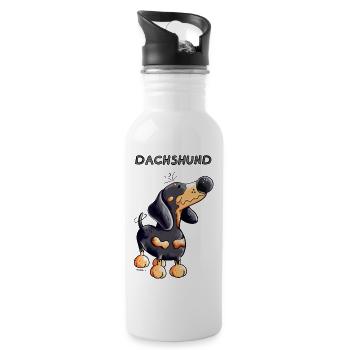 Knuffiger Dackel - Trinkflasche mit integriertem Trinkhalm - Weiß - Rechts