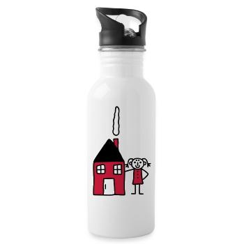 Frau am Haus - V2 - Trinkflasche mit integriertem Trinkhalm - Weiß - Rechts