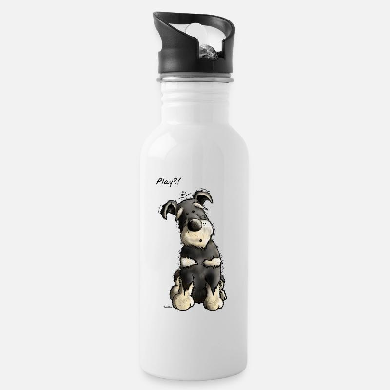 Schnauzer Play - Zwergschnauzer - Tier - Tiere - Trinkflasche mit integriertem Trinkhalm - Weiß