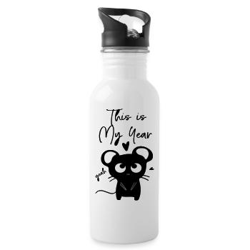 Ratte, das ist mein Jahr - Trinkflasche mit integriertem Trinkhalm - Weiß - Rechts