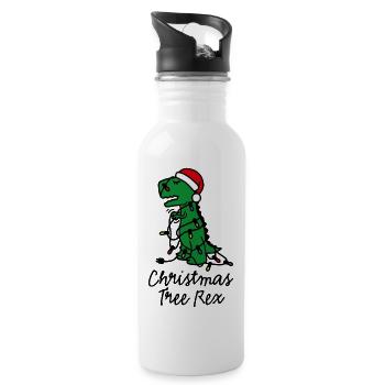 Christmas tree rex ugly xmas Weihnachtsbaum Dino - Trinkflasche mit integriertem Trinkhalm - Weiß - Rechts