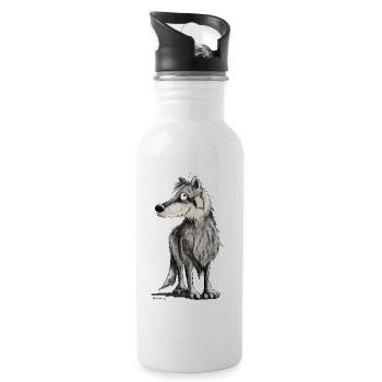 Lustiger Wolf I Comic Hund I Wölfe - Trinkflasche mit integriertem Trinkhalm - Weiß - Rechts