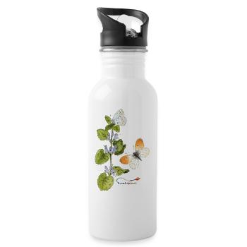 Gundermann und Schmetterlinge - Trinkflasche mit integriertem Trinkhalm - Weiß - Rechts