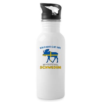 Ich muss gar nix ich muss nur nach Schweden - Trinkflasche mit integriertem Trinkhalm - Weiß - Rechts