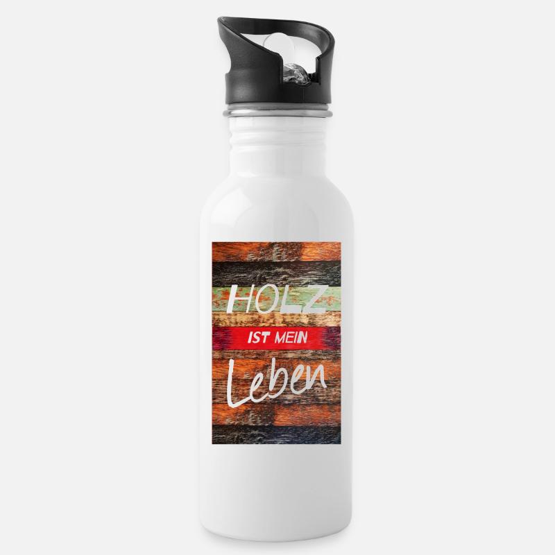 Holz ist mein Leben - Trinkflasche mit integriertem Trinkhalm - Weiß
