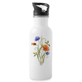 Blumen - Trinkflasche mit integriertem Trinkhalm - Weiß - Rechts