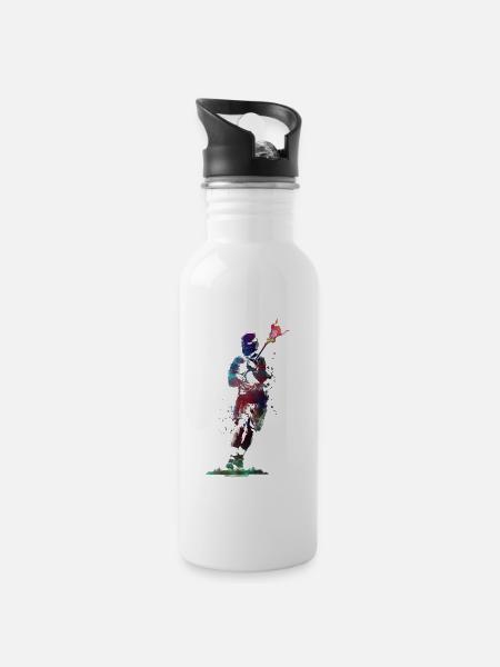 Lacrosse-Sport - Trinkflasche mit integriertem Trinkhalm - Weiß