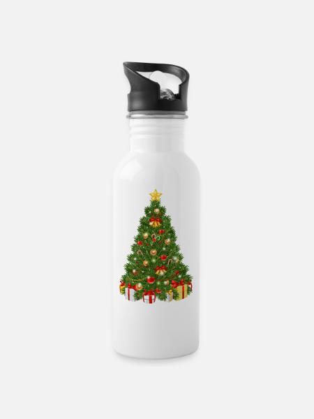 Weihnachtsbaum - Trinkflasche mit integriertem Trinkhalm - Weiß