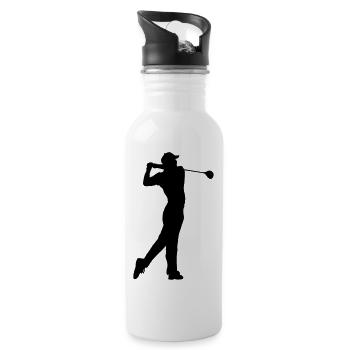 Golf player shadow image logo - Water bottle with straw - white - Right