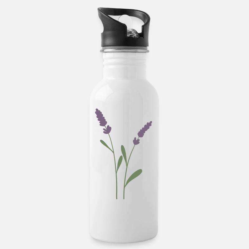 Lavendel - Trinkflasche mit integriertem Trinkhalm - Weiß