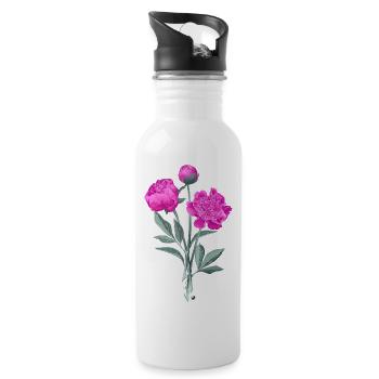Pfingstrosen Abbildung mit Inschrift - Trinkflasche mit integriertem Trinkhalm - Weiß - Rechts