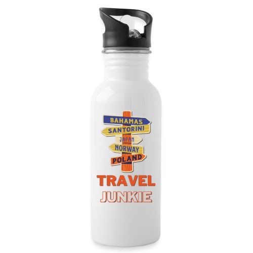 traveljunkie - i like to travel - Trinkflasche mit integriertem Trinkhalm