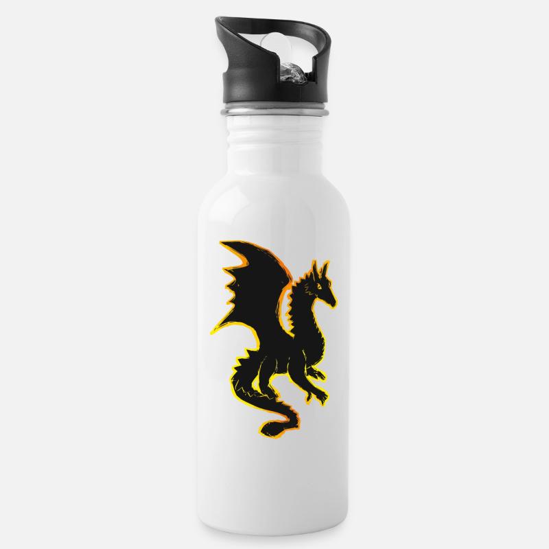 Drache, Drachen, dragon, draco, Feuer, fire - Trinkflasche mit integriertem Trinkhalm - Weiß