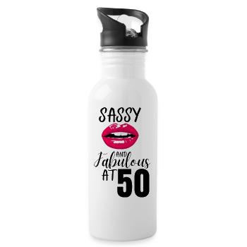Sassy and Fabulous at 50. 50th birthday - Water bottle with straw - white - Right