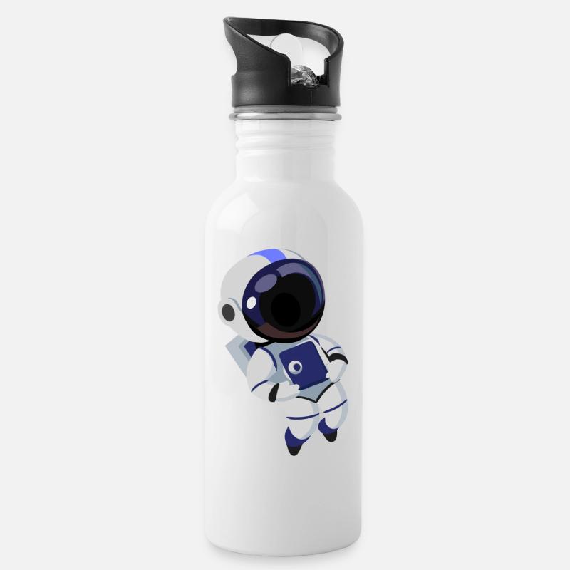 Astronaut - Trinkflasche mit integriertem Trinkhalm - Weiß