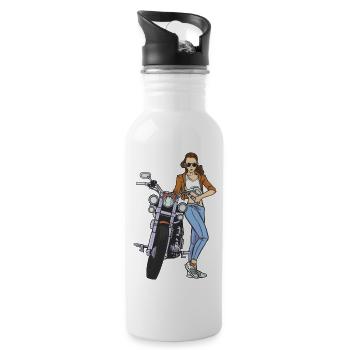 Motorradfahrerin Bikerin Bikergirl Motorrad Frau - Trinkflasche mit integriertem Trinkhalm - Weiß - Rechts