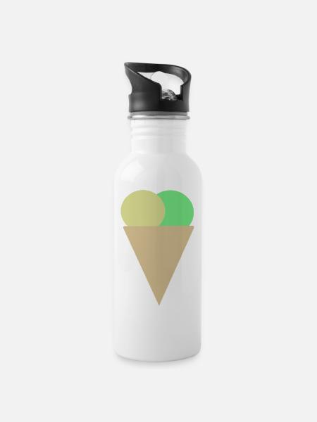 Eis in der Waffel - Trinkflasche mit integriertem Trinkhalm - Weiß