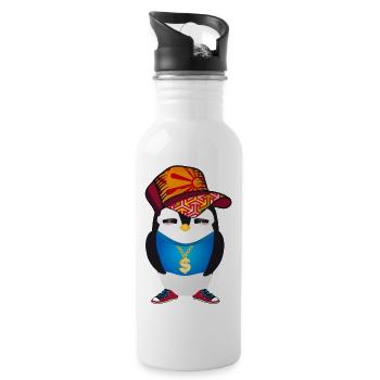 cute penguin as a hip hopper in a cool outfit - Water bottle with straw - white - Right