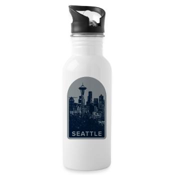 Seattle Skyline Badge: Space Needle Silhouette - Trinkflasche mit integriertem Trinkhalm - Weiß - Rechts