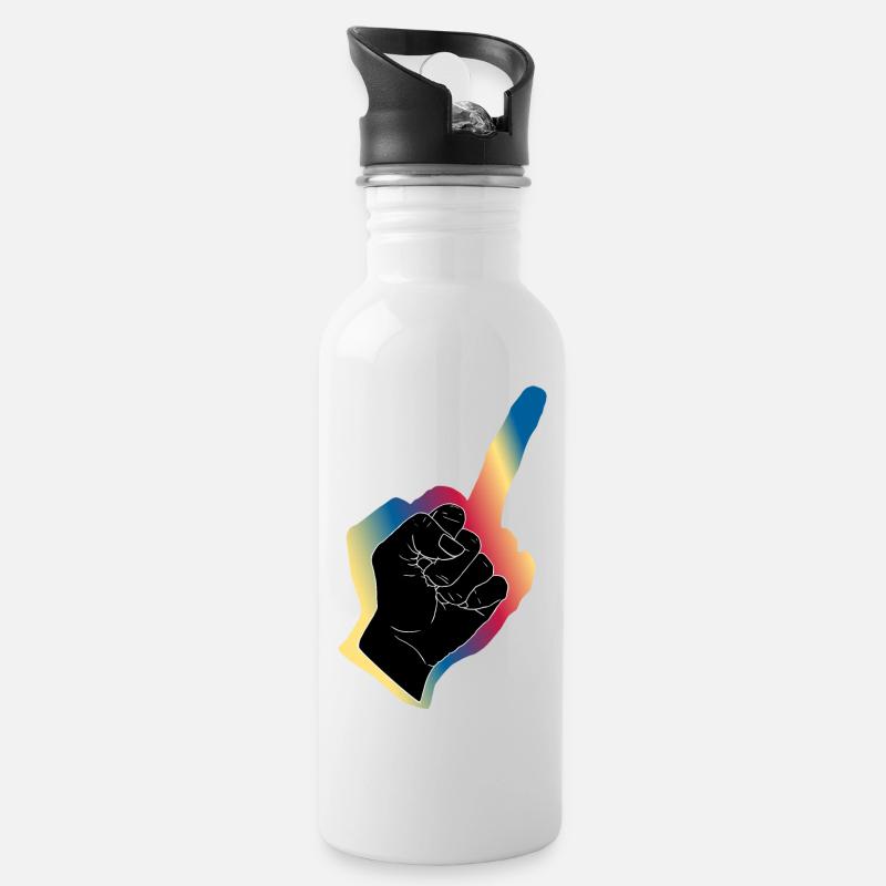 Schwarze Faust Aura - Trinkflasche mit integriertem Trinkhalm - Weiß