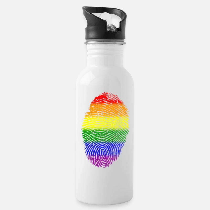 Pride-Flagge - Trinkflasche mit integriertem Trinkhalm - Weiß