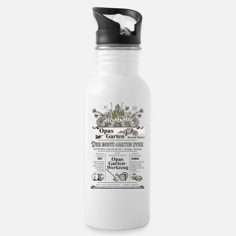 Opa Großvater Garten Gärtner Geschenk - Trinkflasche mit integriertem Trinkhalm - Weiß