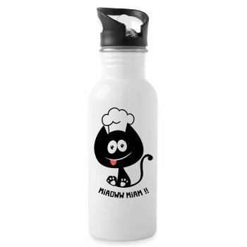 Chat gourmand ! Humour de chat toque cuisinier - Gourde avec paille intégrée - blanc - Droite