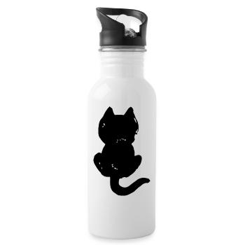 Katze coole Silhouette von hinten - Trinkflasche mit integriertem Trinkhalm - Weiß - Rechts