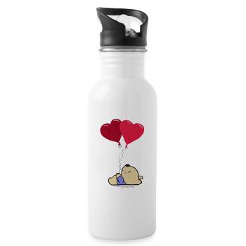 Rote Luftballons - Trinkflasche mit integriertem Trinkhalm - Weiß - Rechts