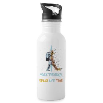 Astronaut walks through Space & Time Dimension Portal - Water bottle with straw - white - Right