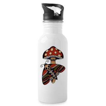 Conception de tatouage old school champignon et papillon de nuit - Gourde avec paille intégrée - blanc - Droite