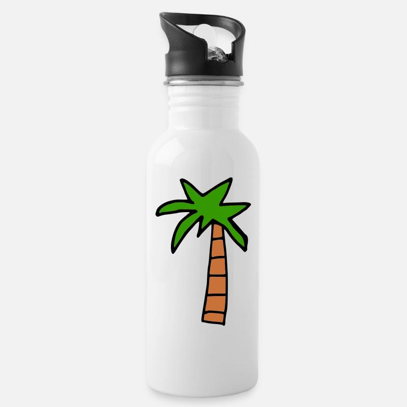 Palme - Trinkflasche mit integriertem Trinkhalm - Weiß