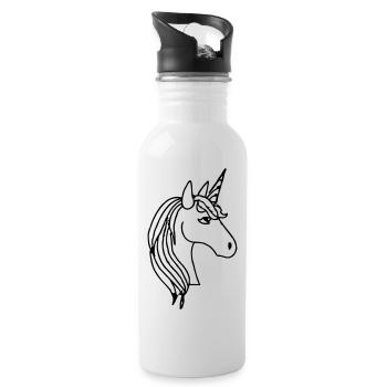 Unicorn Illustration Line Art Gift Idea - Water bottle with straw - white - Right