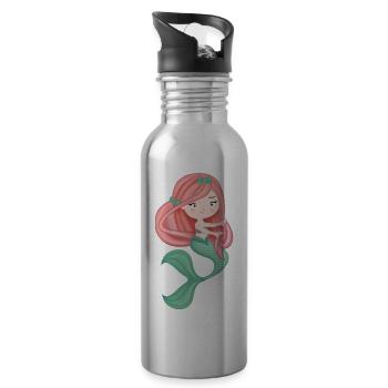 Kleine rote Haare, grüner Schwanz - Trinkflasche mit integriertem Trinkhalm - Lightsilver - Rechts