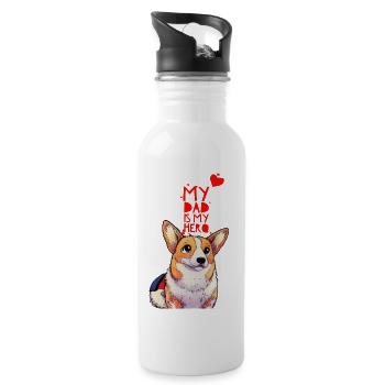 my dad is my hero - Trinkflasche mit integriertem Trinkhalm - Weiß - Rechts