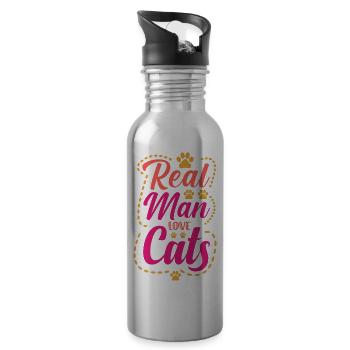 Echte Mann lieben Katzen - Trinkflasche mit integriertem Trinkhalm - Lightsilver - Rechts
