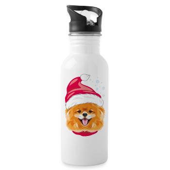 Chien de Poméranie heureux au chapeau du Père Noël - Gourde avec paille intégrée - blanc - Droite