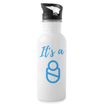 Baby Ankündigung - Junge - Schwangerschaft - Trinkflasche mit integriertem Trinkhalm - Weiß - Rechts