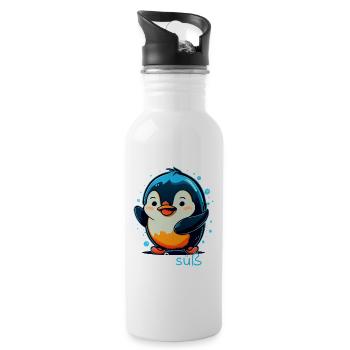 Pinguin Penguin Jungen Mädchen Zoo Süßer Spruch - Trinkflasche mit integriertem Trinkhalm - Weiß - Rechts