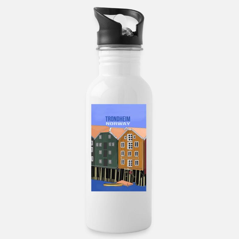 Trondheim Norwegen - Trinkflasche mit integriertem Trinkhalm - Weiß