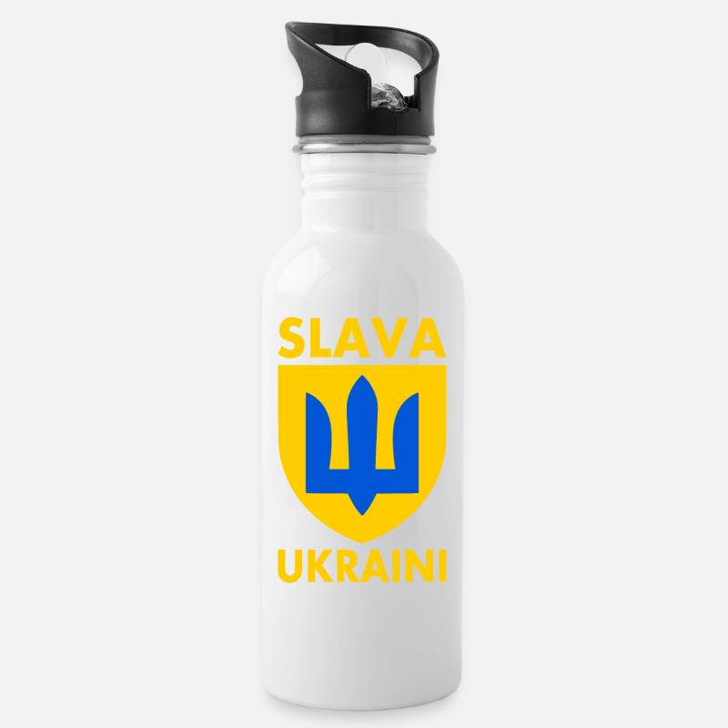 Ukraine - Trinkflasche mit integriertem Trinkhalm - Weiß
