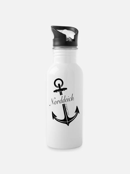 Norddeich - Trinkflasche mit integriertem Trinkhalm - Weiß
