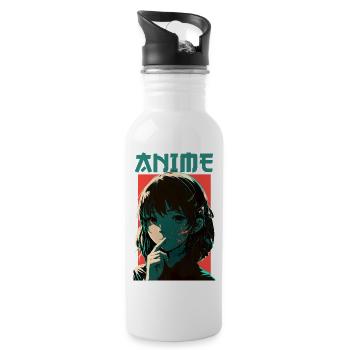 Anime Mädchen Egirl Manga Animiert Porträt Japan - Trinkflasche mit integriertem Trinkhalm - Weiß - Rechts