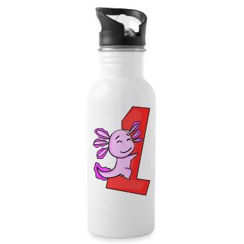 1 year old - Enrollment - Axolotl motif - Water bottle with straw - white - Right