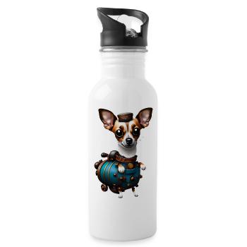 Steampunk Chihuahua - Trinkflasche mit integriertem Trinkhalm - Weiß - Rechts